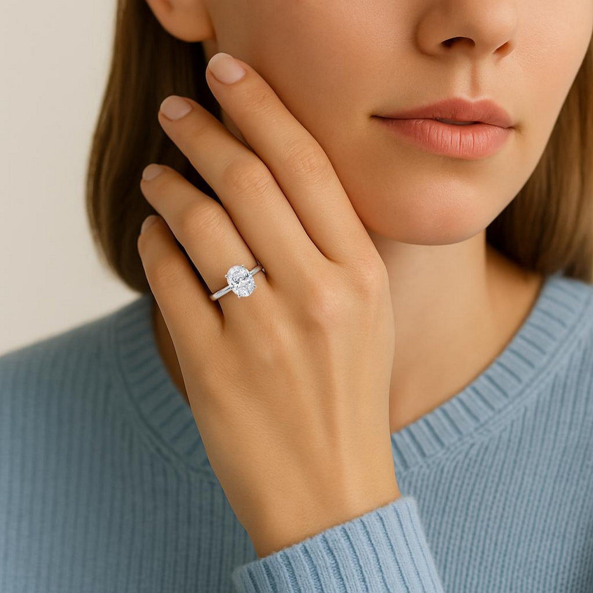 1 1/2 Carat Oval Lab Grown IGI G/VS1 Diamond Solitaire Ring in 10K White Gold