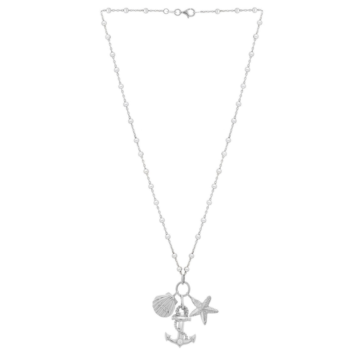 Sterling Silver Rhodium Plated Sea Life Charm Necklace
