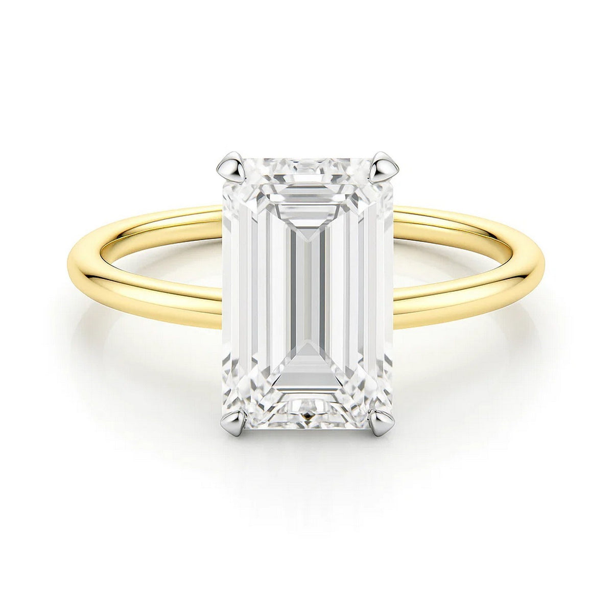 3 Carat Emerald Lab Grown IGI G/VS1 Diamond Solitaire Ring in 14K Yellow Gold