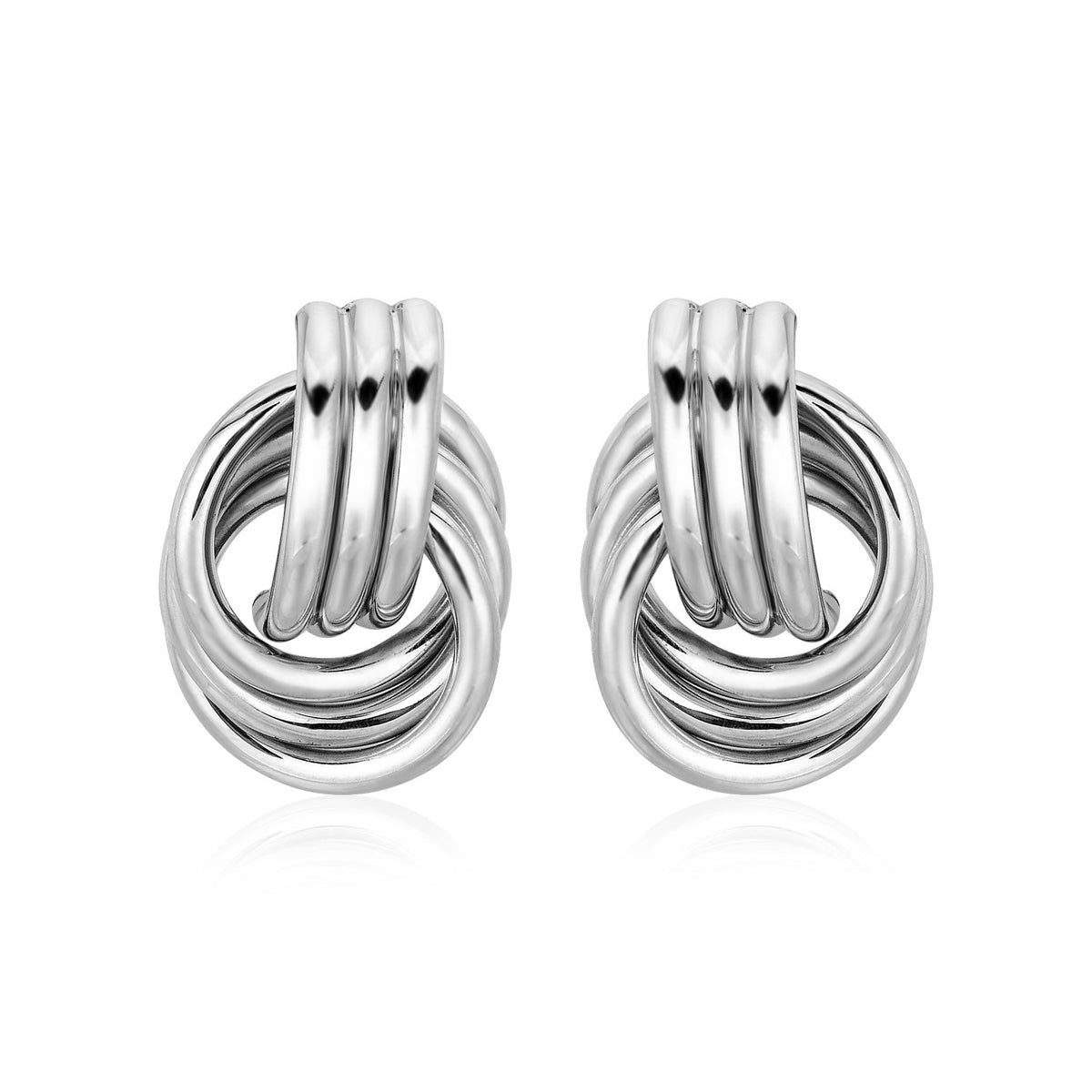 Polished Love Knot Earrings with Interlocking Rings in Sterling Silver(15mm)