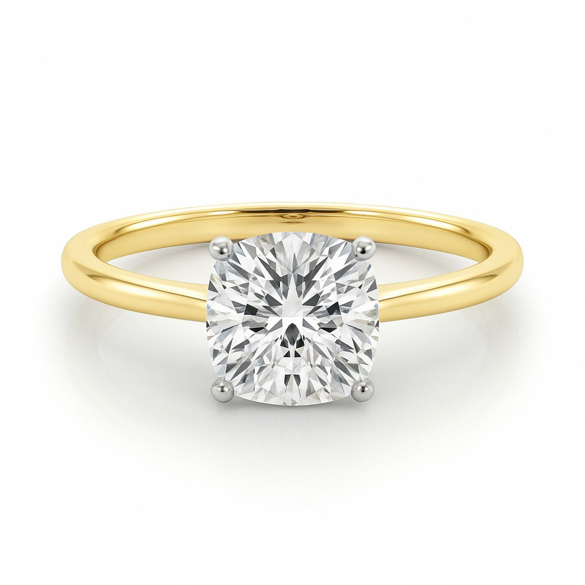 2 Carat Cushion Lab Grown IGI G/VS1 Diamond Solitaire Ring in 14K Yellow Gold