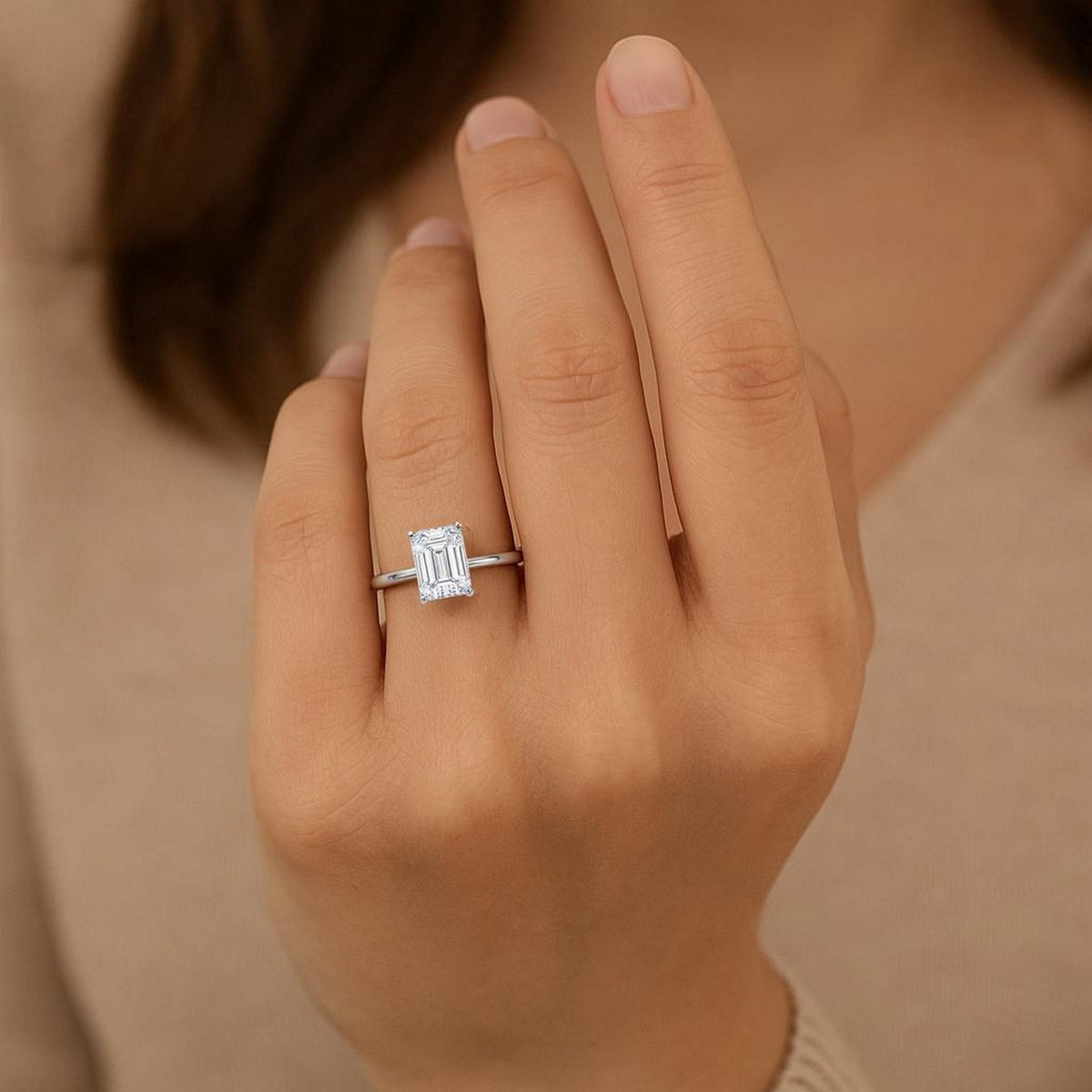 2 Carat Emerald Lab Grown IGI G/VS1 Diamond Solitaire Ring in 10K White Gold